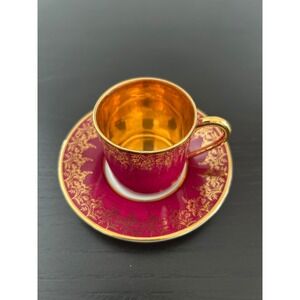 Limoges France D&C Fuchsia Pink Gold Gilt Demitasse Cup and Saucer Set